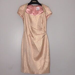 Vtg Pamella Roland Pink Metallica Pearl princess Pencil Diana dress 8 women’s